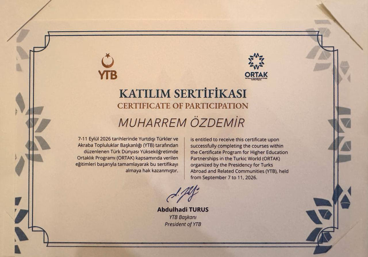ORTAK Sertifika Programı katılım sertifikası — Doç. Dr. Muharrem Özdemir adına düzenlenmiş